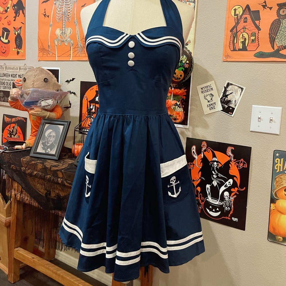 Navy Skull Pin Up Vintage Style Dress
